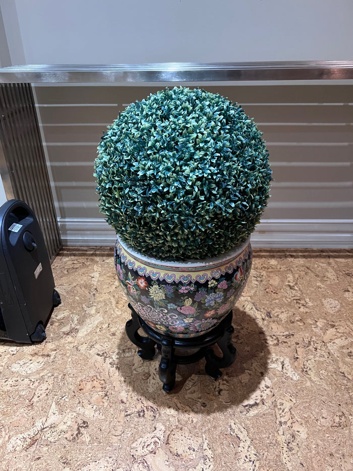 Small Oriental Planter on Stand, with Faux Plant