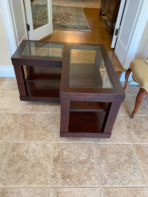 2 L-Shaped Glass Accent Tables