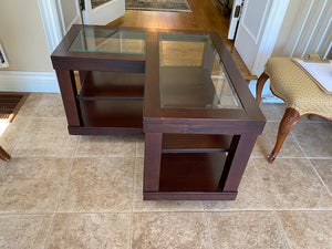 2 L-Shaped Glass Accent Tables