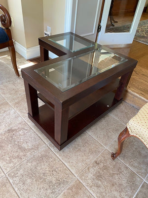 2 L-Shaped Glass Accent Tables