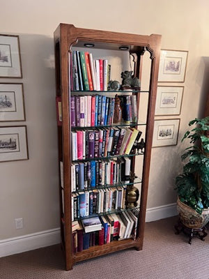Vintage Thomasville Chinoiserie Style Bookcase / Etagere, Glass Shelves