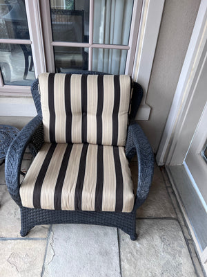 2 Outdoor Patio Club Chairs (Sunbrella Cushions) + Cast Aluminum Side Table