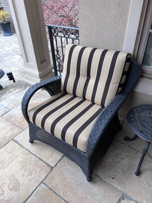 2 Outdoor Patio Club Chairs (Sunbrella Cushions) + Cast Aluminum Side Table
