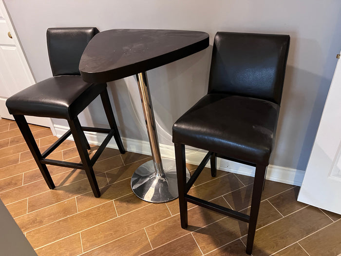 High-Top Bar Table + 2 Faux Leather Stools