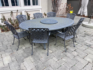 Hauser Cast Aluminum Basketweave Patio Table + 8 'Manor' Dining Chairs (Retail $8000)