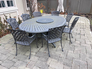 Hauser Cast Aluminum Basketweave Patio Table + 8 'Manor' Dining Chairs (Retail $8000)