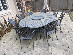 Hauser Cast Aluminum Basketweave Patio Table + 8 'Manor' Dining Chairs (Retail $8000)