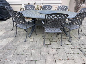 Hauser Cast Aluminum Basketweave Patio Table + 8 'Manor' Dining Chairs (Retail $8000)