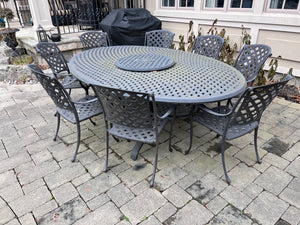 Hauser Cast Aluminum Basketweave Patio Table + 8 'Manor' Dining Chairs (Retail $8000)