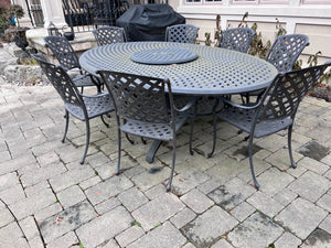 Hauser Cast Aluminum Basketweave Patio Table + 8 'Manor' Dining Chairs (Retail $8000)