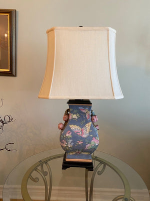 Beautiful Porcelain Table Lamp with Butterflies and Flowers
