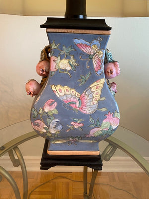 Beautiful Porcelain Table Lamp with Butterflies and Flowers
