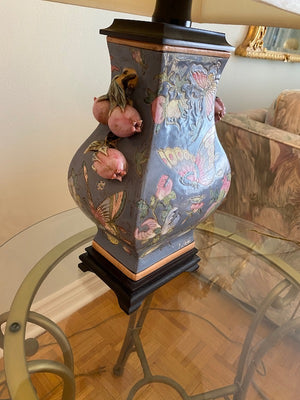 Beautiful Porcelain Table Lamp with Butterflies and Flowers