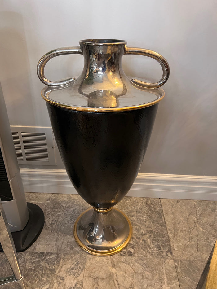 Silver, Black, Gold Floor Vase