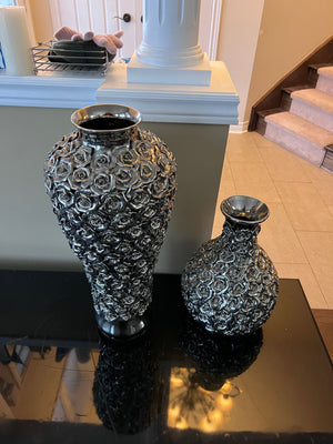 Pair of Ornate Silver 'Roses" Vases Imported from South Africa