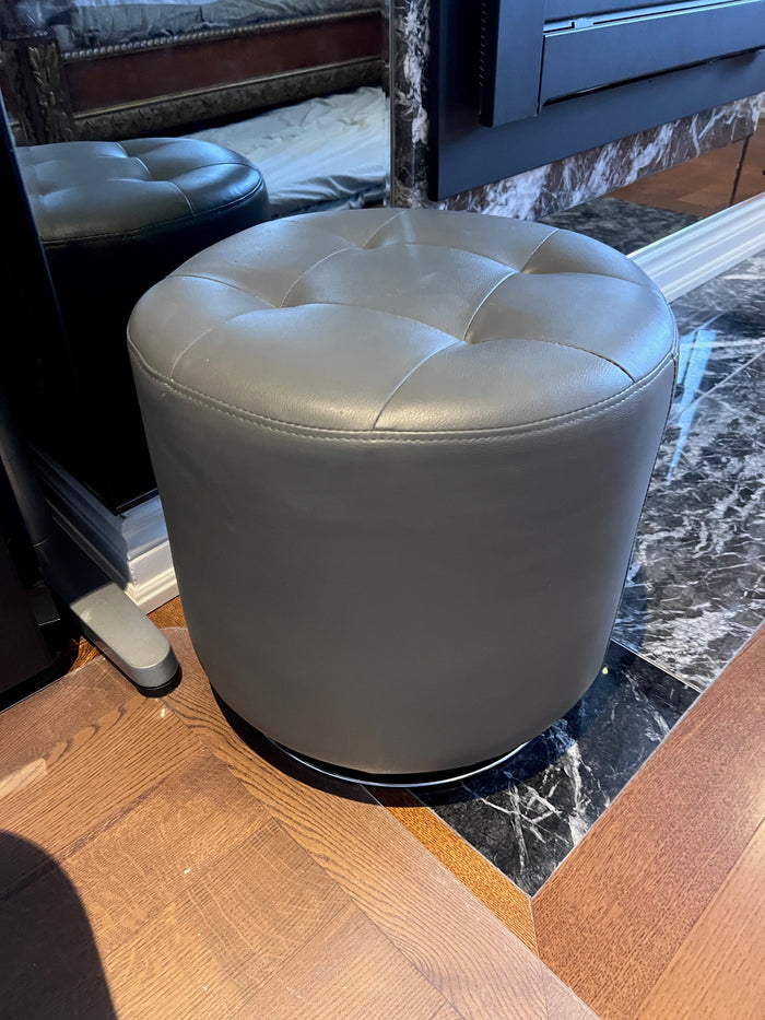 Grey Leather Ottoman