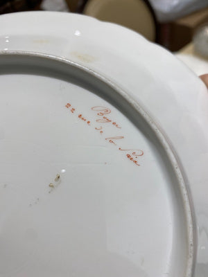 2 "Boyer Rue dela Paix Paris" Porcelain Monogram, Armorial Crest, Scalloped Lavender Border