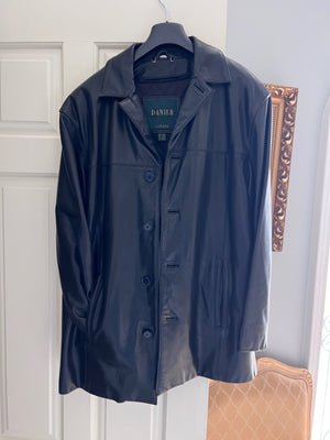 Men's Danier Black Leather Coat- Size M