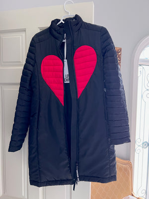 Love Moschino Red Heart Quilted Coat - Black- Size 42