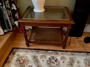2 Glass & Cane Side Tables