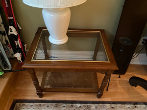 2 Glass & Cane Side Tables