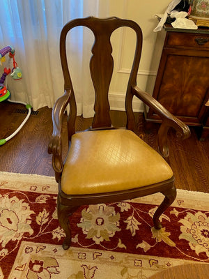 Beautiful Double Pedestal Dining Table + 12 Custom Made Wood/Leather Dining Chairs