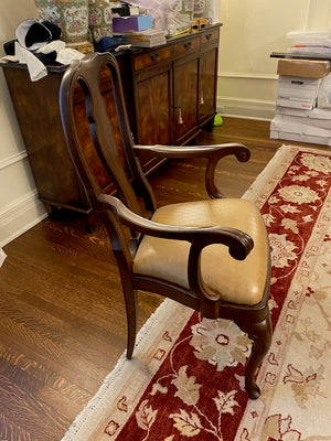 Beautiful Double Pedestal Dining Table + 12 Custom Made Wood/Leather Dining Chairs