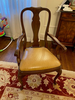 Beautiful Double Pedestal Dining Table + 12 Custom Made Wood/Leather Dining Chairs