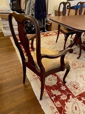Beautiful Double Pedestal Dining Table + 12 Custom Made Wood/Leather Dining Chairs