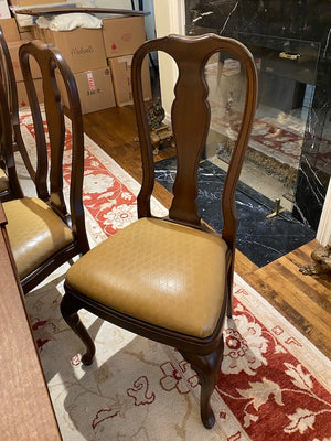 Beautiful Double Pedestal Dining Table + 12 Custom Made Wood/Leather Dining Chairs