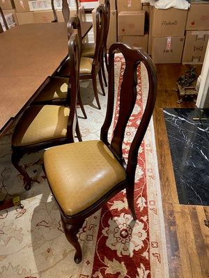 Beautiful Double Pedestal Dining Table + 12 Custom Made Wood/Leather Dining Chairs