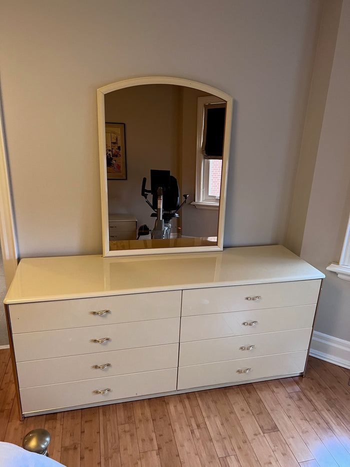 Vintage White Lacquered Dresser with Mirror