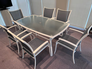 White Aluminum Patio Table + 6 Chairs
