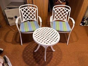 White Cast Aluminum Bistro Set, 'Sunbrella Cushions'