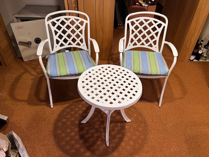 White Cast Aluminum Bistro Set, 'Sunbrella Cushions'