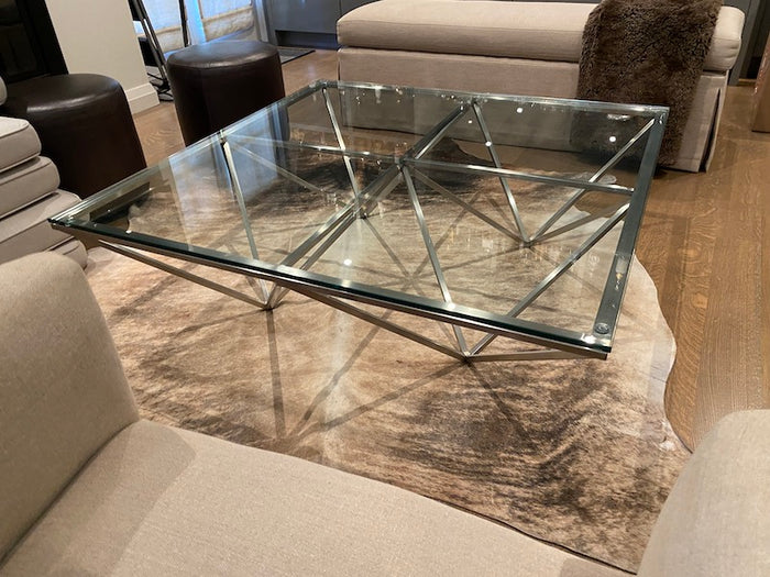 Glass Top, Chrome Geometric Base Coffee Table from ELTE