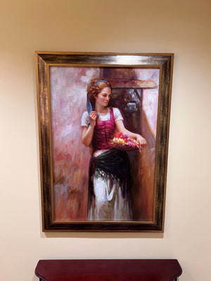 Oil Painting- Lady Holding Basket of Flowers