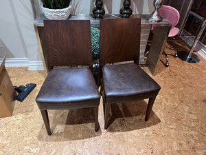 2 Brown Faux Leather & Wood Chairs (*condition)