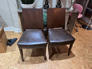 2 Brown Faux Leather & Wood Chairs (*condition)