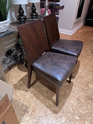2 Brown Faux Leather & Wood Chairs (*condition)