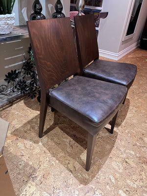 2 Brown Faux Leather & Wood Chairs (*condition)