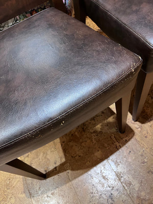 2 Brown Faux Leather & Wood Chairs (*condition)