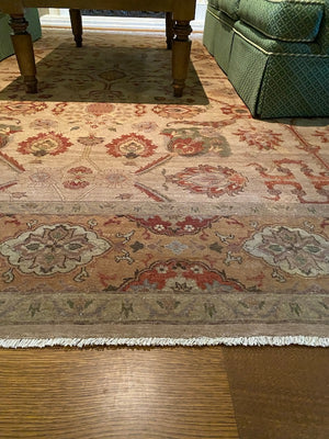Beige & Red Wool Rug Handmade in Pakistan from ELTE- 9ft x 12ft