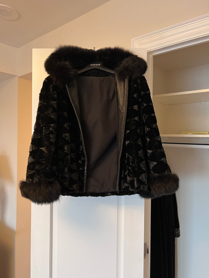 Women's Fox & Mink Bomber Jacket- Size L