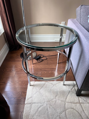 Round Glass Top Chrome Side Table