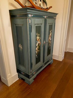 Blue Painted Wood Armoire, Floral Design