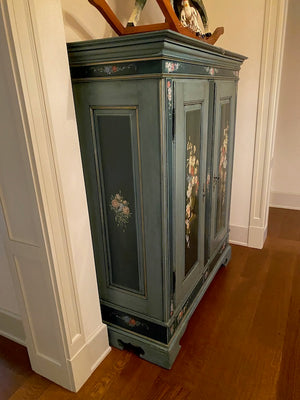Blue Painted Wood Armoire, Floral Design