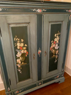 Blue Painted Wood Armoire, Floral Design