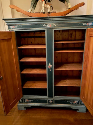 Blue Painted Wood Armoire, Floral Design