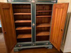 Blue Painted Wood Armoire, Floral Design